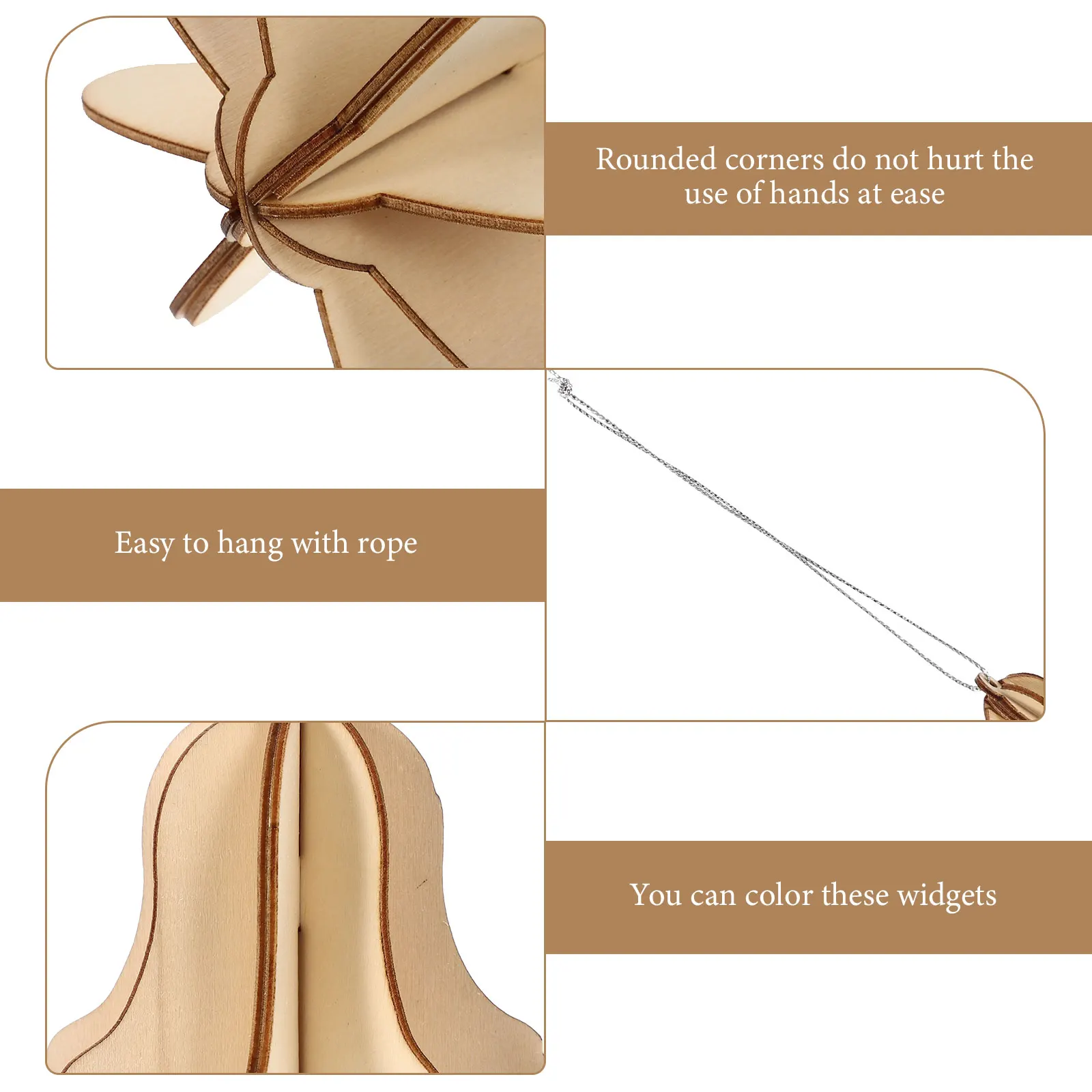 

Wooden Three-dimensional Pendant Ornament Blanks Crafting Ornaments Paintable Decorative Cutout for Christmas Tree