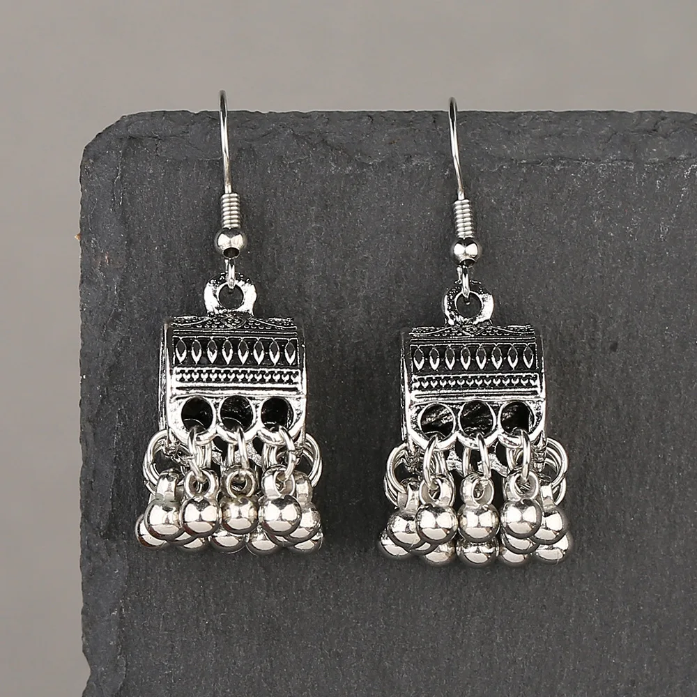 2022 Retro Silver Color Bell Alloy Earrings Carved Indian Jewelry For Women Earrings Gypsy Jewelry