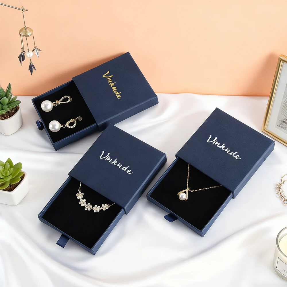 

100Pcs Custom Gift Paper Drawer Box Packaging Jewelry Gold Stamping Slide Out Storage Boxes Bracelet Necklace Earrings Storage