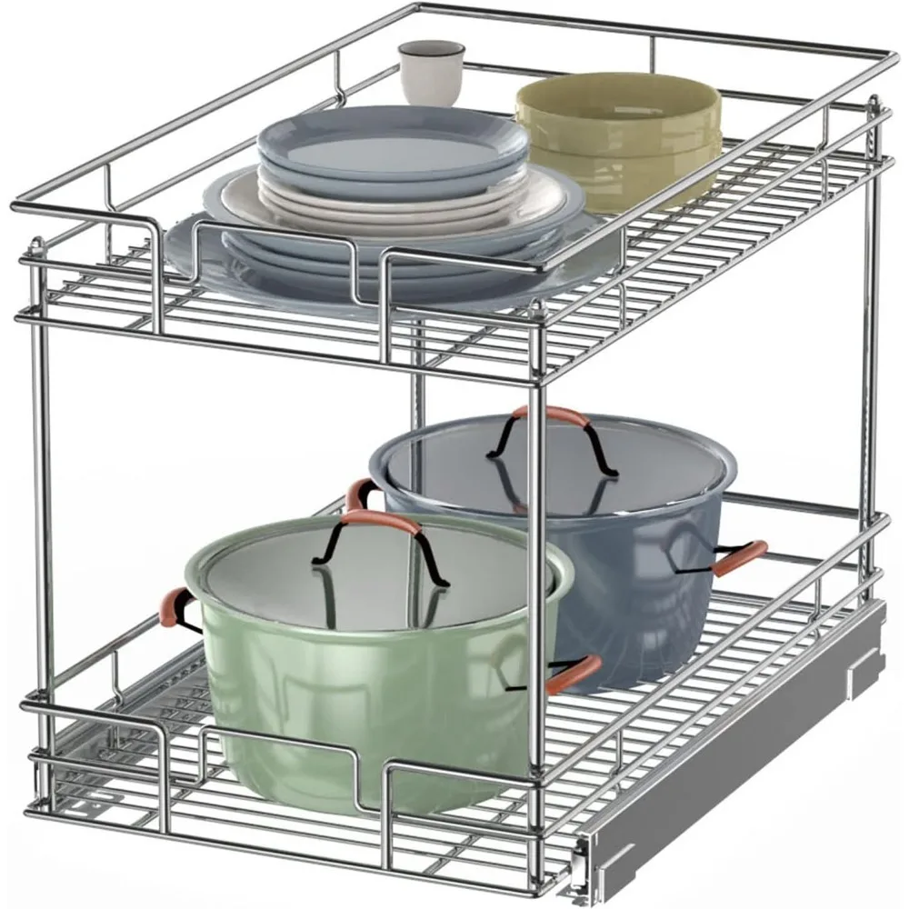 منظم خزانة من طبقتين، درج سحب 20 بوصة عرض × 21 بوصة د للخزانة الأساسية، منظم منزلي من الكروم، فضي #1