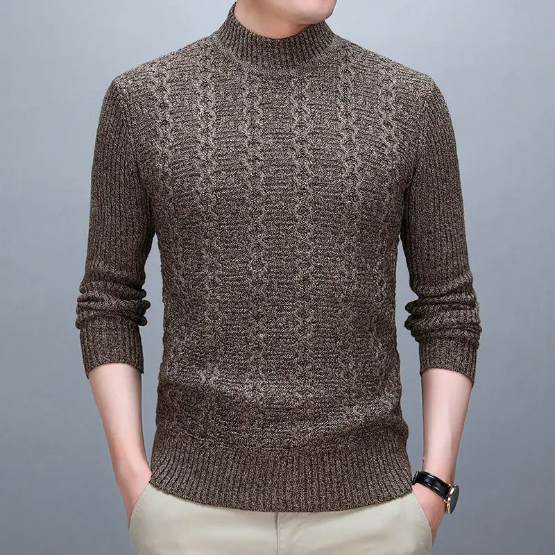 2023 New Autumn and Winter Simple and Stylish Half High Neck Knitted Jacquard Slim Fit Casual Warm and Thick Underlay Sweater