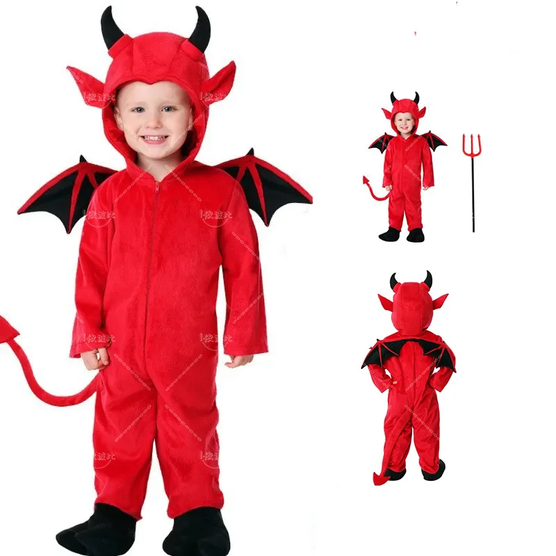 

New Children's Little Devil Satan Cosplay Costume Halloween Boy Monster Girls Bat Performance Costume School Party