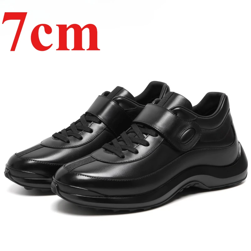 Casual Sneakers 7cm Height-increasing Shoes Men's Genuine Leather Sports Shoes Lightweight Comfortable Invisible Elevator Shoes