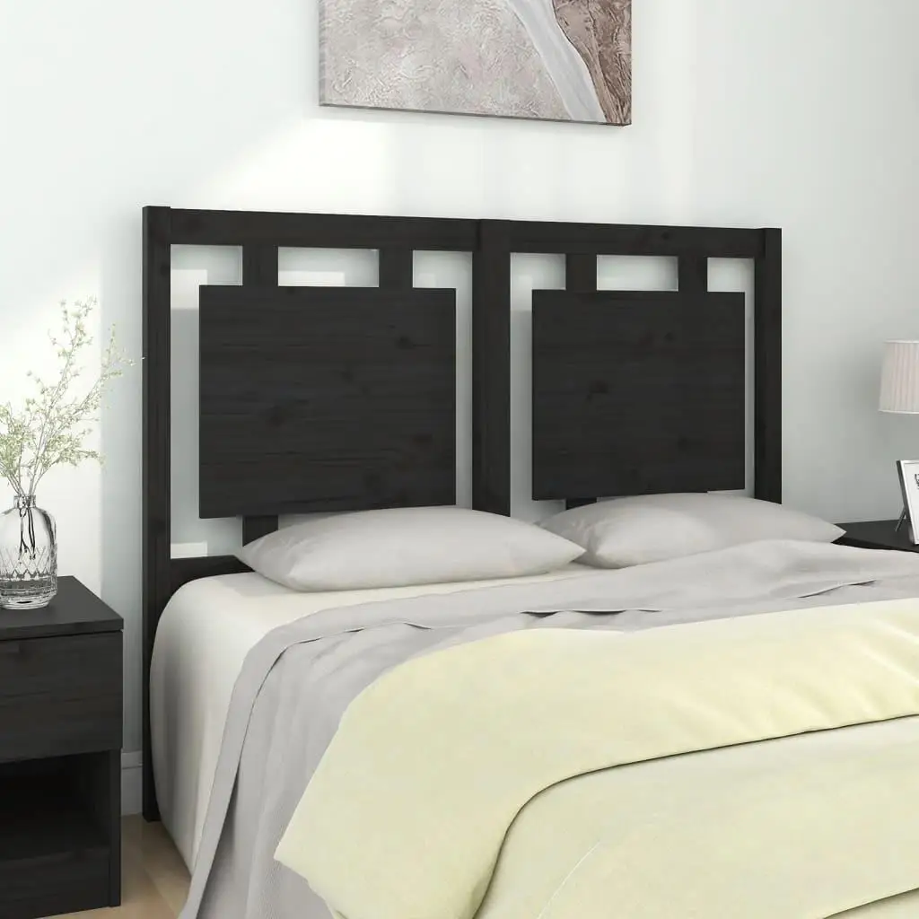 Stylish Black Bed Headboard - Solid Pine Wood, 125.5x4x100 cm, Modern Bedroom Decor