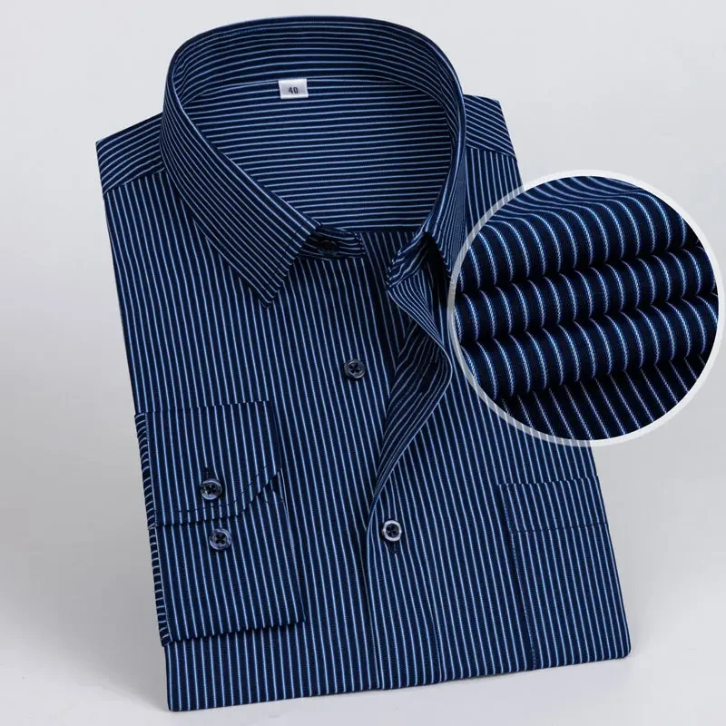 

Мужская официальная рубашка с длинным рукавом, однотонная полосатая карманная модная деловая офисная профессиональная одежда, белая рубашка в социальном стиле