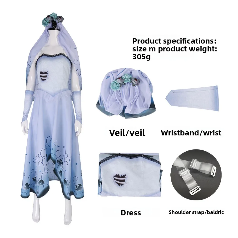 

Corpse Bride Cosplay Animation Costumes Emily Princess Dress Disfra Adult Woman Party Corpse Bridez Halloween Role-playing Anime