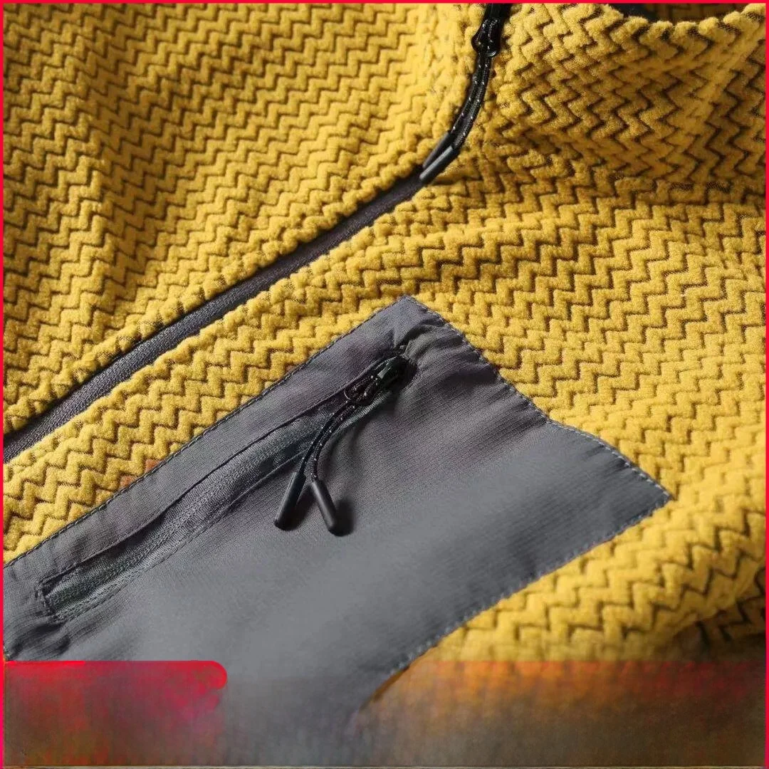 アウトドアハイキングシリーズフリースジャケット波模様ユニセックスカップルスタイルスタンドカラー暖かいファッショナブルなメンズ長袖ジッパーコート