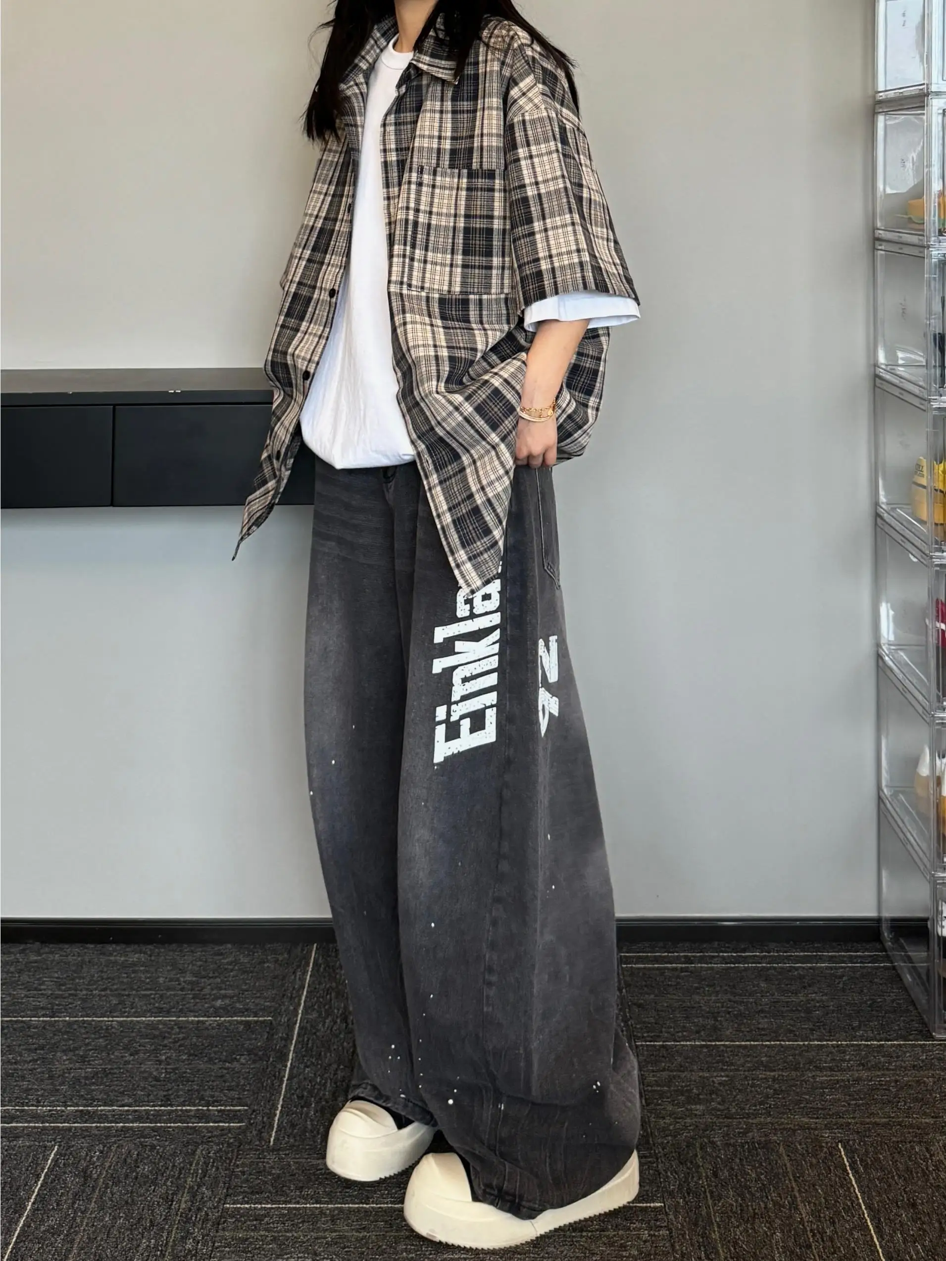 

American Waed Street Knife Jeans Loose Wide Leg Long Pants Hip Hop Straight Loose Trousers for Men And Women High Street