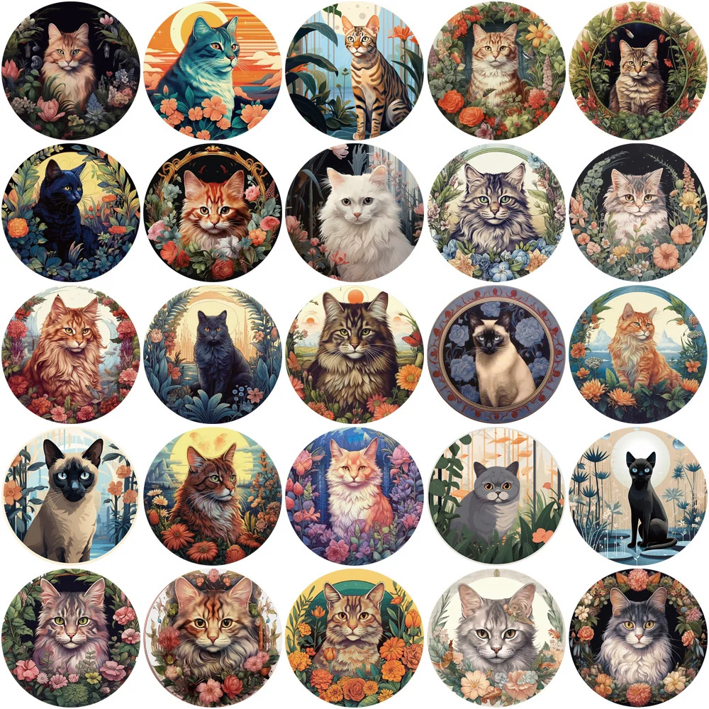 50pcs Vintage Retro Realistic Cat Stickers Pack Stationery Ipad Phone Suitcase Laptop DIY Sticker Handmade Journaling Materials