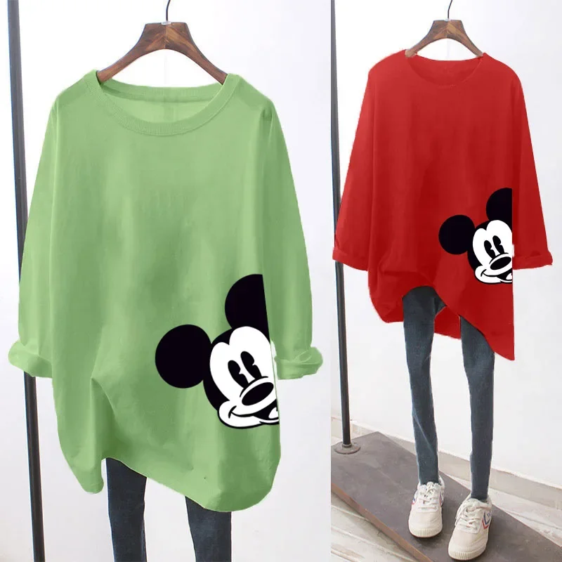 Disney Mickey T-shirt Summer Women Oversized Loose Half Sleeve T-shirt Anime Girl Female Mid Length Short Sleeve T-shirt Top