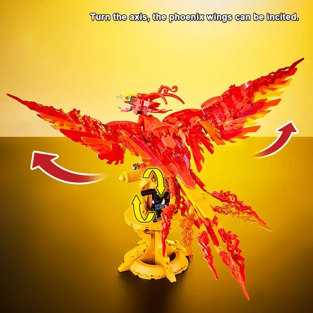Ideeën Serie Mechanische Fire Phoenix Bouwsteen Creatieve Expert Dier Phoenix Vogel Model Baksteen Speelgoed Voor Kinderen Gift MOC