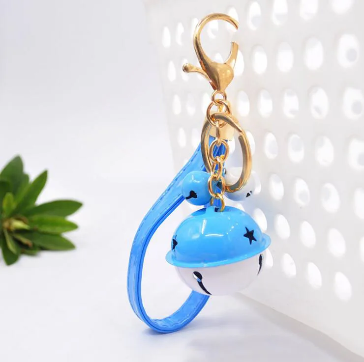 New Double Color Metal Bell Keychains Party DIY Gift Accessory Key Ring PU Leather Rope Car Key Chain Bag Pendant Jewelry