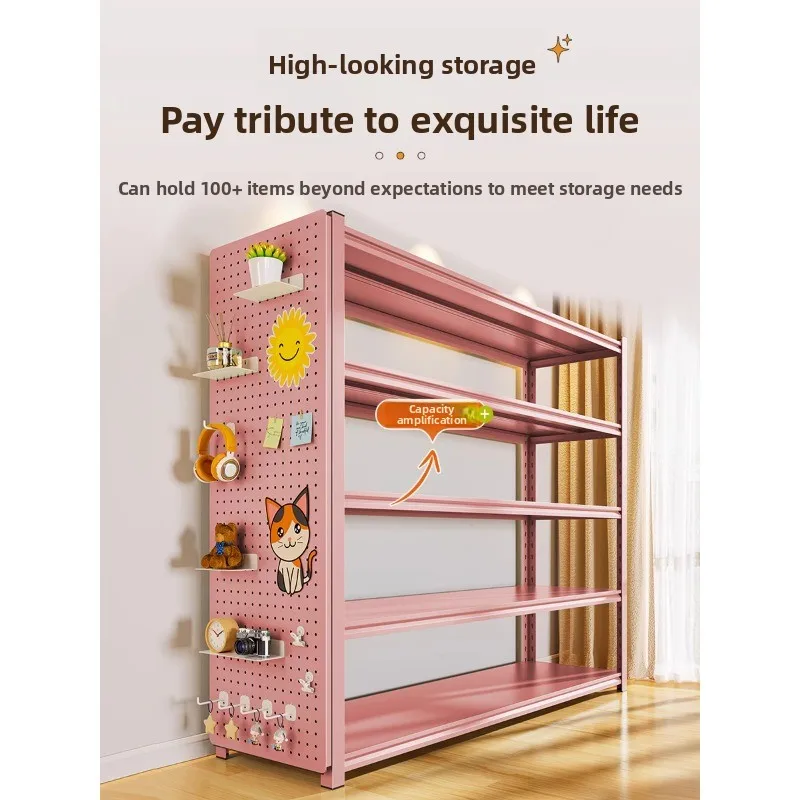 

Pink Shelf Hole Board Multifunctional Toy Storage Rack Kitchen Multi-layer Floor