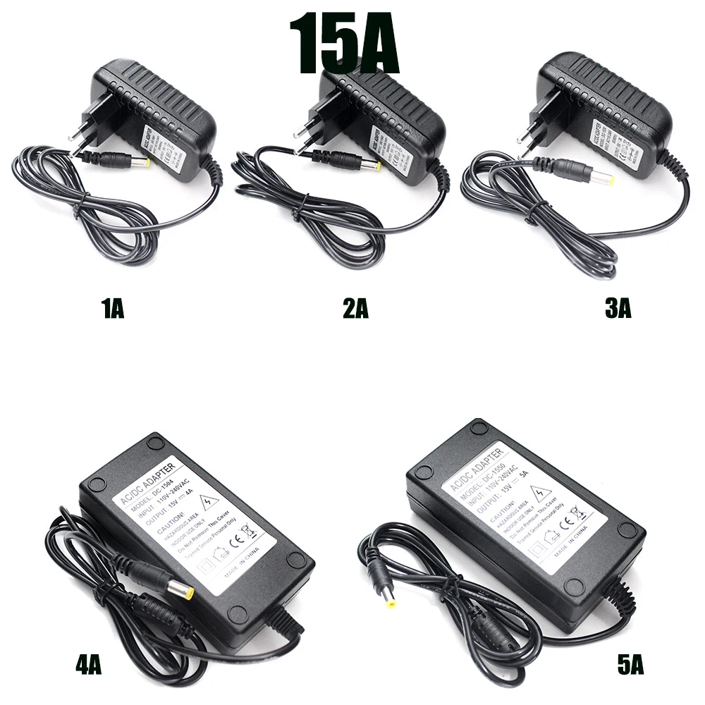 AC DC 15V Power Adapter Supply 220V TO 15 Volt 1A 2A 3A 4A 5A LED Adapter Universal Lighting Transformer EU US Plug