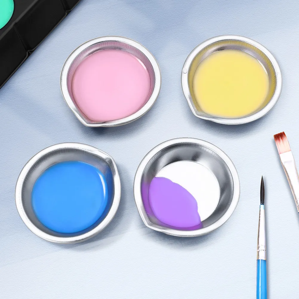10Pcs Paint Tray Stainless Steel Round Mixing Palette Mini Pallets Oil Watercolor Craft Art Supplies Stainless Steel Paint Tray