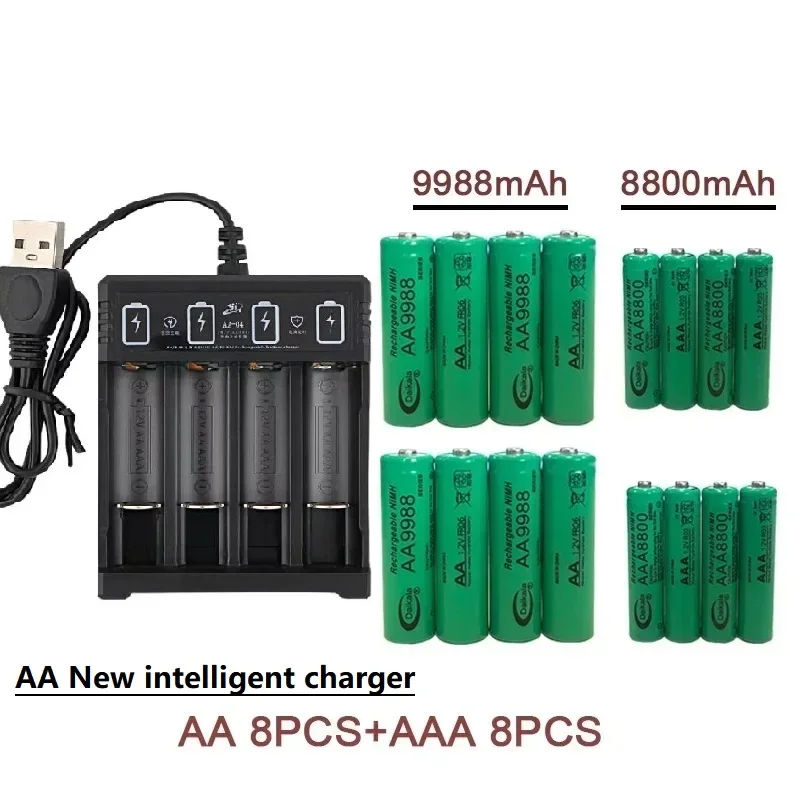 1.2V AA+AAA NI MH Rechargeable AA Battery AAA Alkaline 9988-8800mah for Flashlights, Toys, Clocks, MP3 Players, and USBChargers