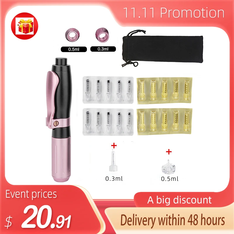 

New 2 in1 Injection Gun Hyaluron Pen Accessory 0.3ml&0.5ml Ampoule Pink Hyaluronic Acid Pen Nebulizer Lip Injector Anti Wrinkle