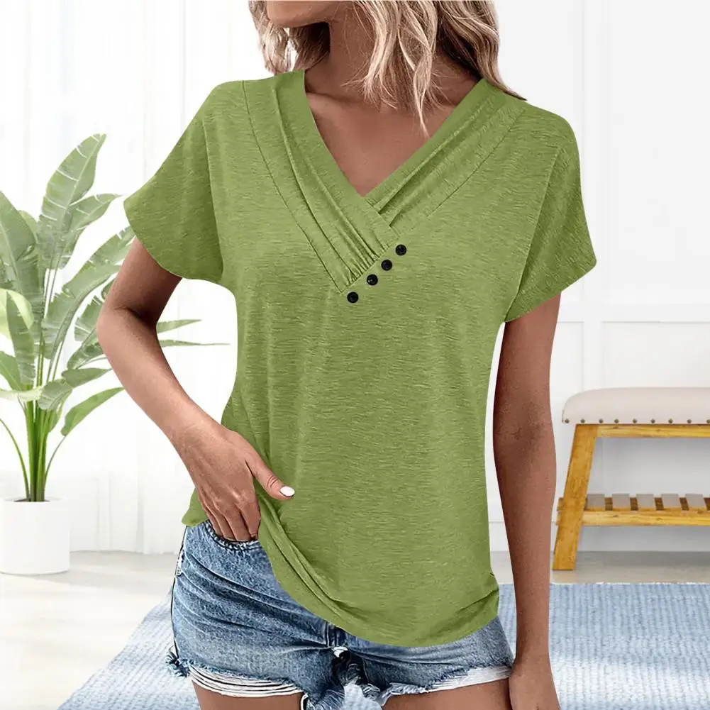 Femmes à manches courtes T-shirt haut à la mode décontracté solide col en V pull t-shirts hauts pour les femmes été nouveaux vêtements pour femmes