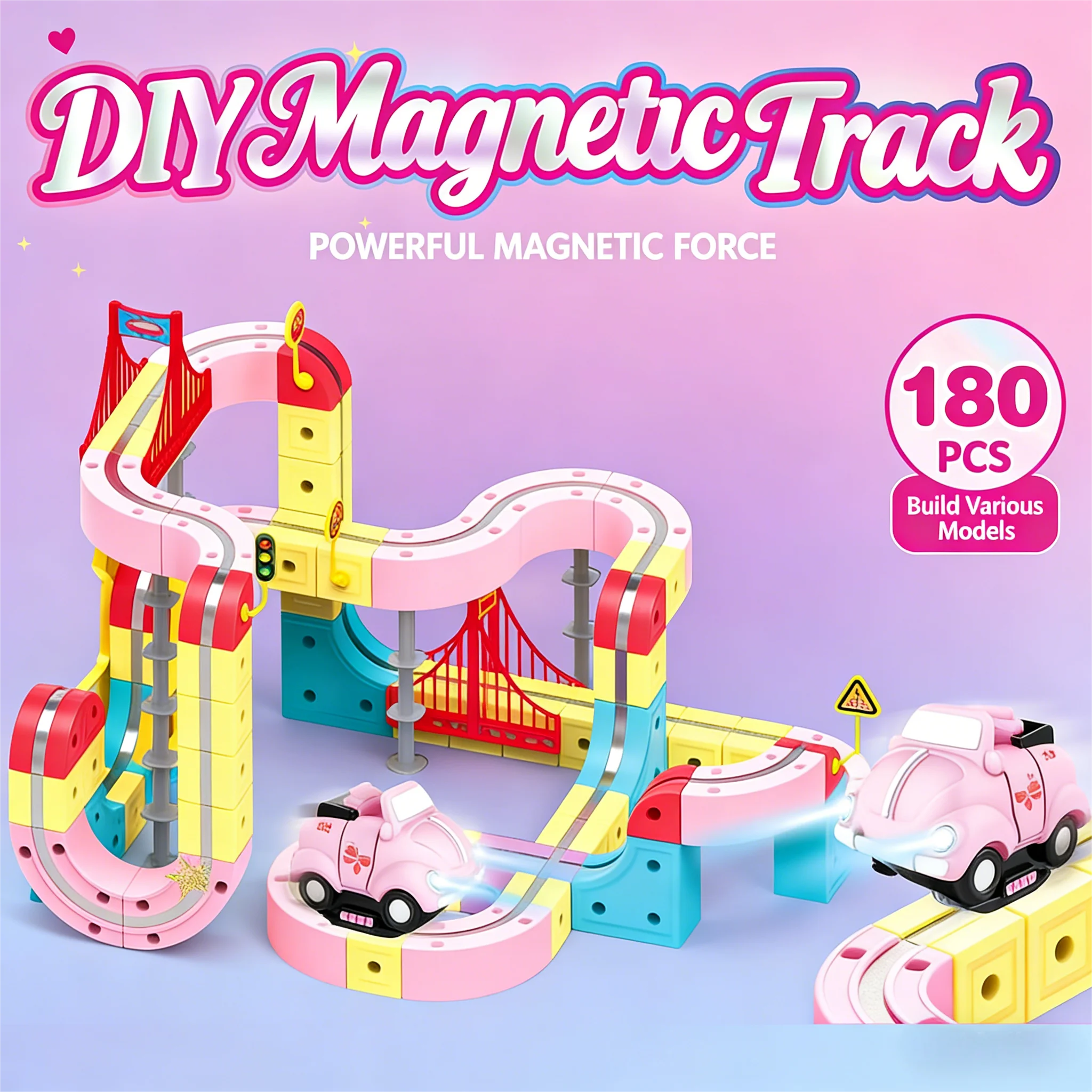 

2026 New Viral Toy DIY Magnetic Track Building Blocks Set Macaron Color Anti-Gravity Electric Car STEM Educational Toys for Girl