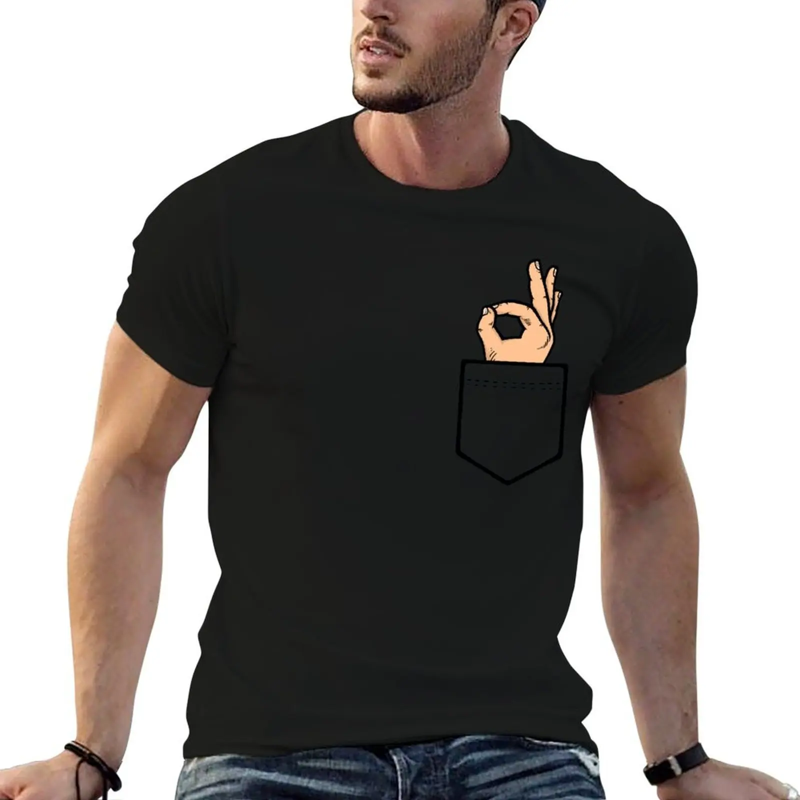 

Pocket Ok Sign T-Shirt man t shirts high quality luxury brand man tshirt T-Shirt
