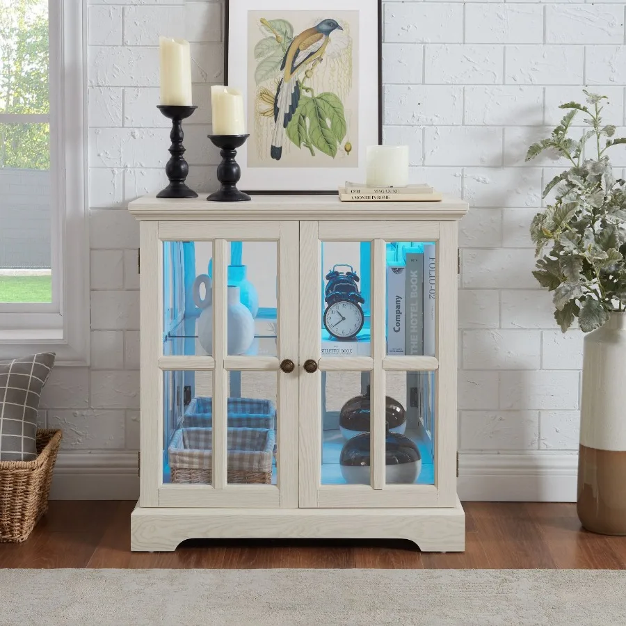 

LED Curio Display Cabinet Antique Display Cabinet with Adjustable Shelves Retro Design Quality Showcase with Lattice Doors Eleg