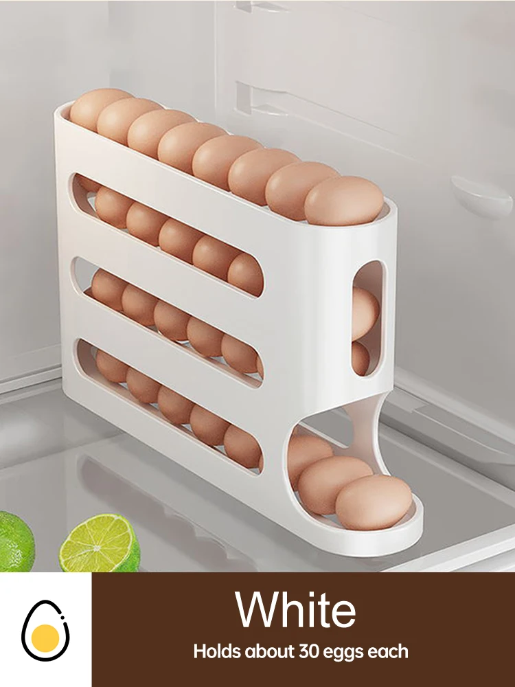 4 Layer Rolling Egg Dispenser Space Saving 30 Egg Container Automatic Egg Roller Rolling Egg Holder for Refrigerator Storage