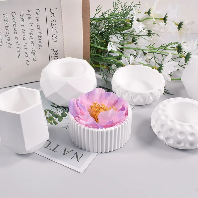 DIY Concrete Flowerpot Silicone Mold Diamond Pen Container Storage Box Quilt Cement Flowerpot Resin Mold UV Planter Production