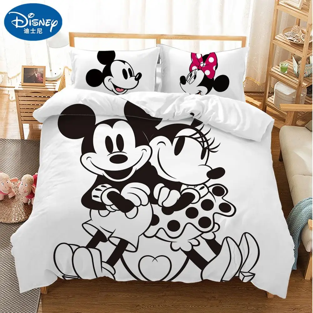 

Black And White Cartoon Mickey Minnie Bedding Set Bedclothes Duvet Cover Pillowcase Print Home Textile Children Gift