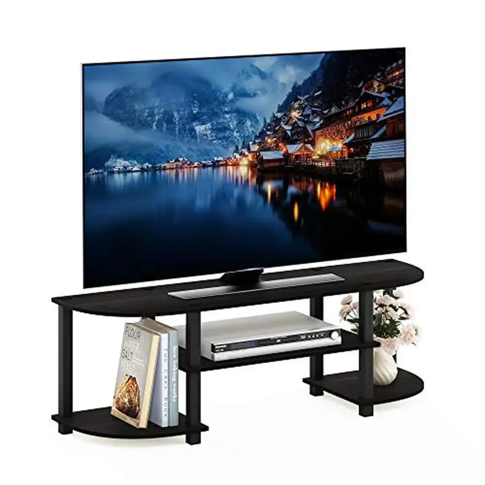 

Wide TV Entertainment Center 4-Tiers Round Corner Wood Stand 55-Inch Flat Screen Panel Holder No Tools Assembly Espresso/Black