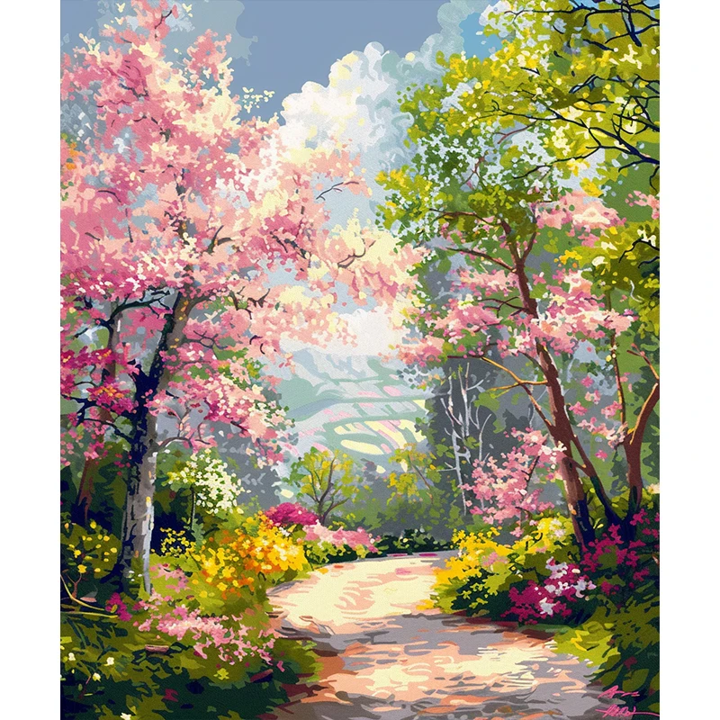 RUOPOTY Painting By Numbers Kits Forest Road Coloring By Numbers For Adults Kill Time Diy Gift Wall Art Picture