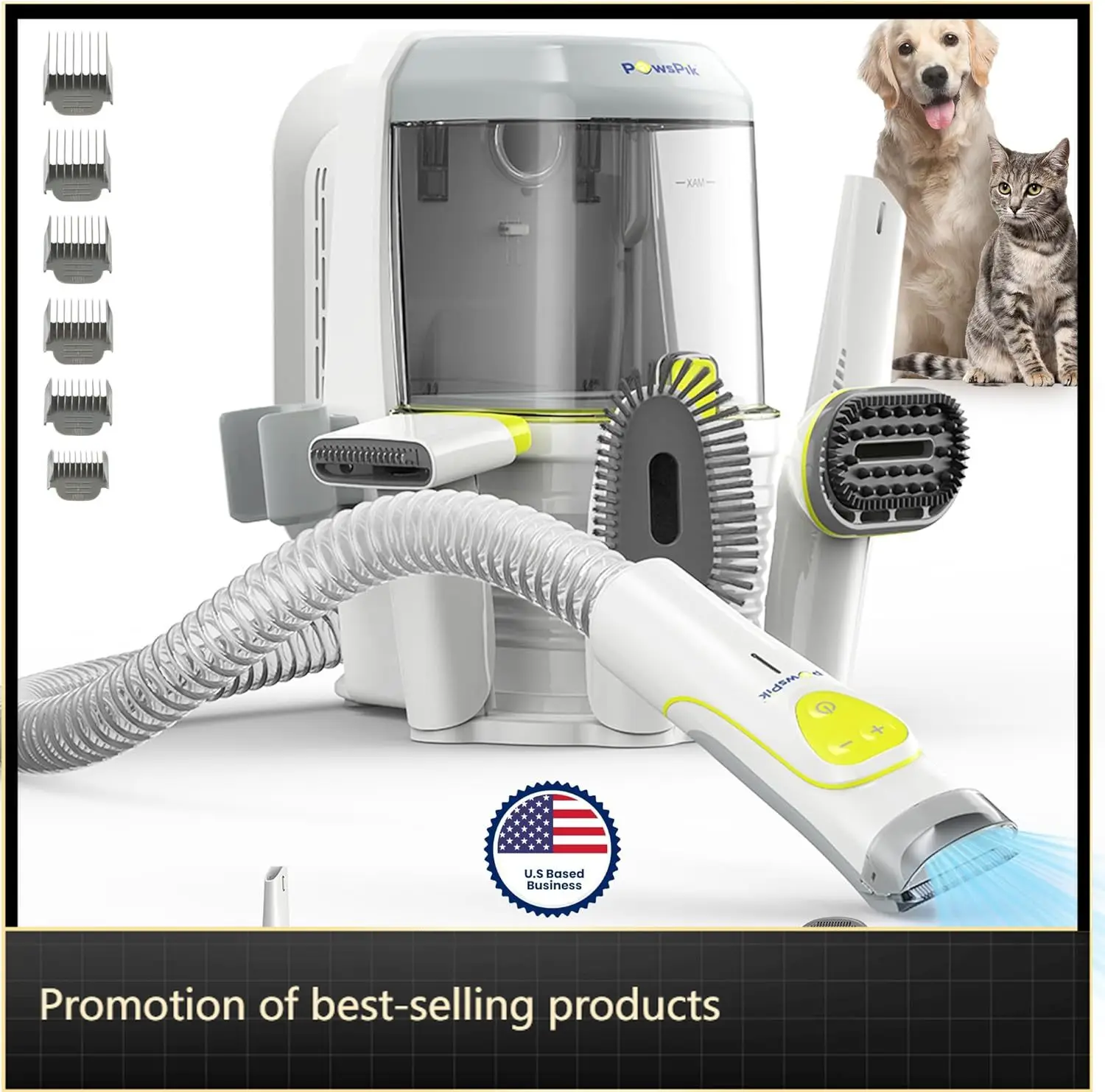 

Professional Dog Grooming Vacuum Kit, Dogs & Cats, Direct Handheld Control, 7 Grooming Tools, Deshedding and Dematting