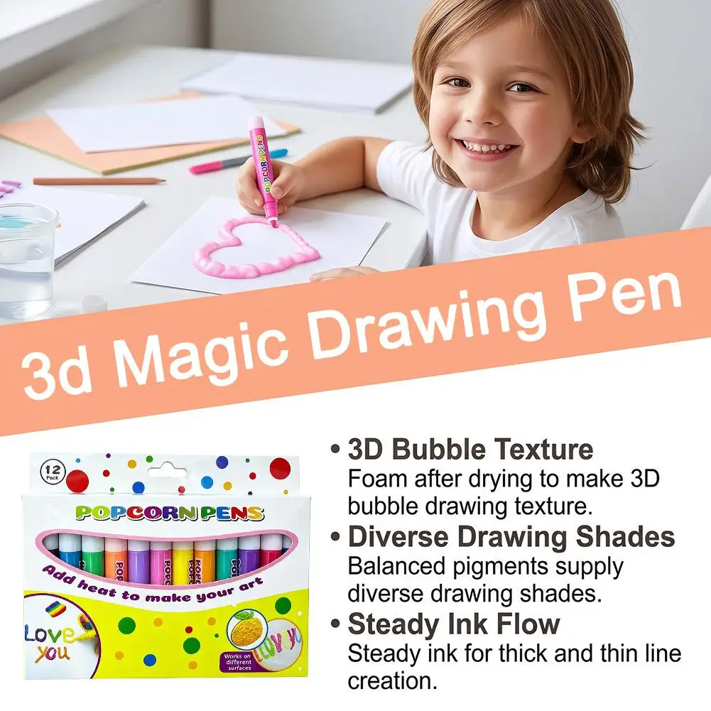 6/12 bubble pens,popcorn pens,stress-relief watercolor pens,DIY greeting cards, and 3D magic doodles, gel pens, watercolor pens