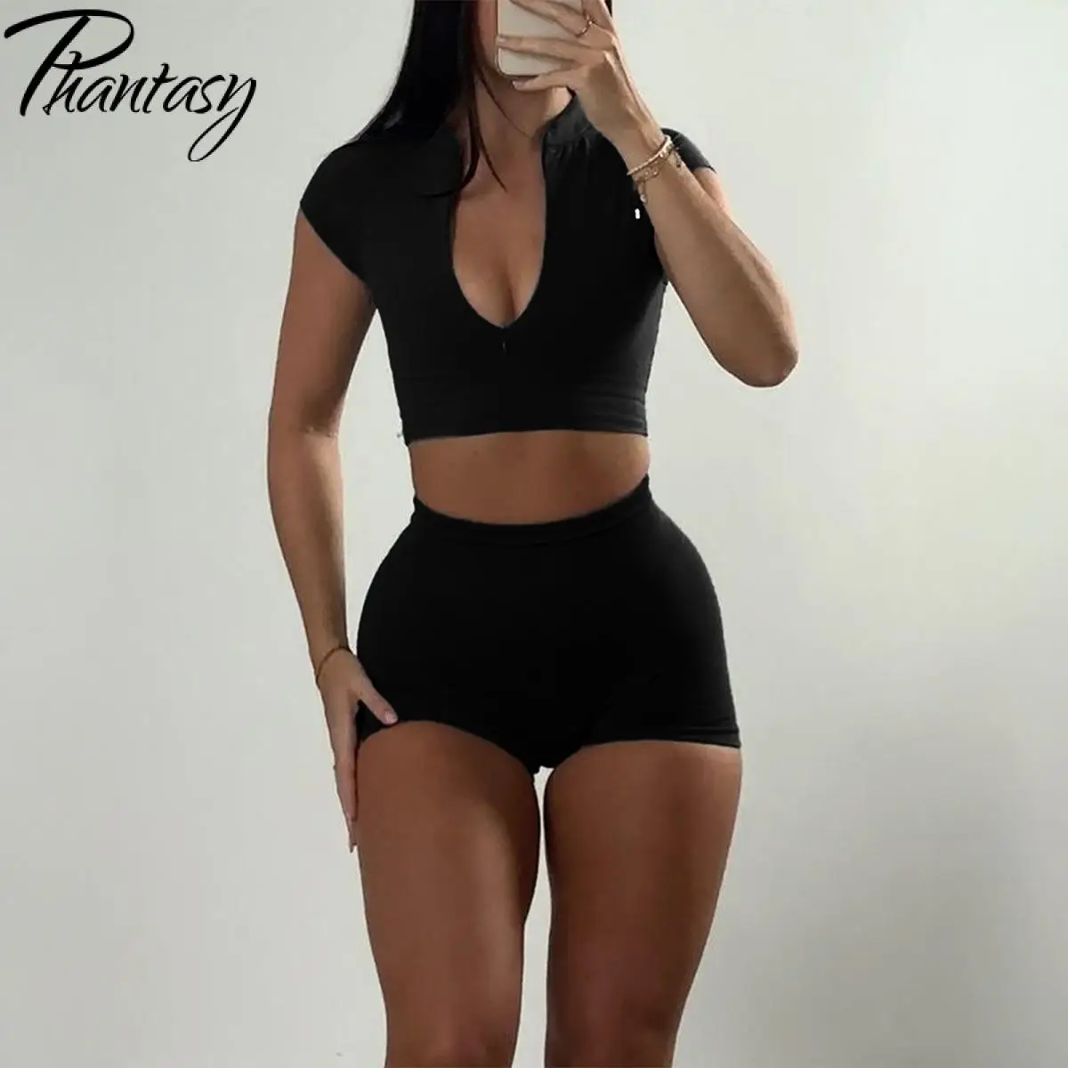 

Phantasy однотонный жилет модный спортивный стиль йоги с короткими рукавами женские летние шорты комплект из двух предметов Vestido винтажная одежда