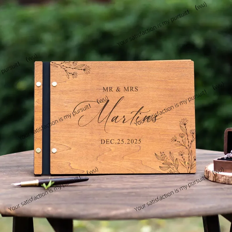 A6 Wooden Cover Guestbook Personalized Engraving Name Wedding Party Concierge Sign-in Guestbook