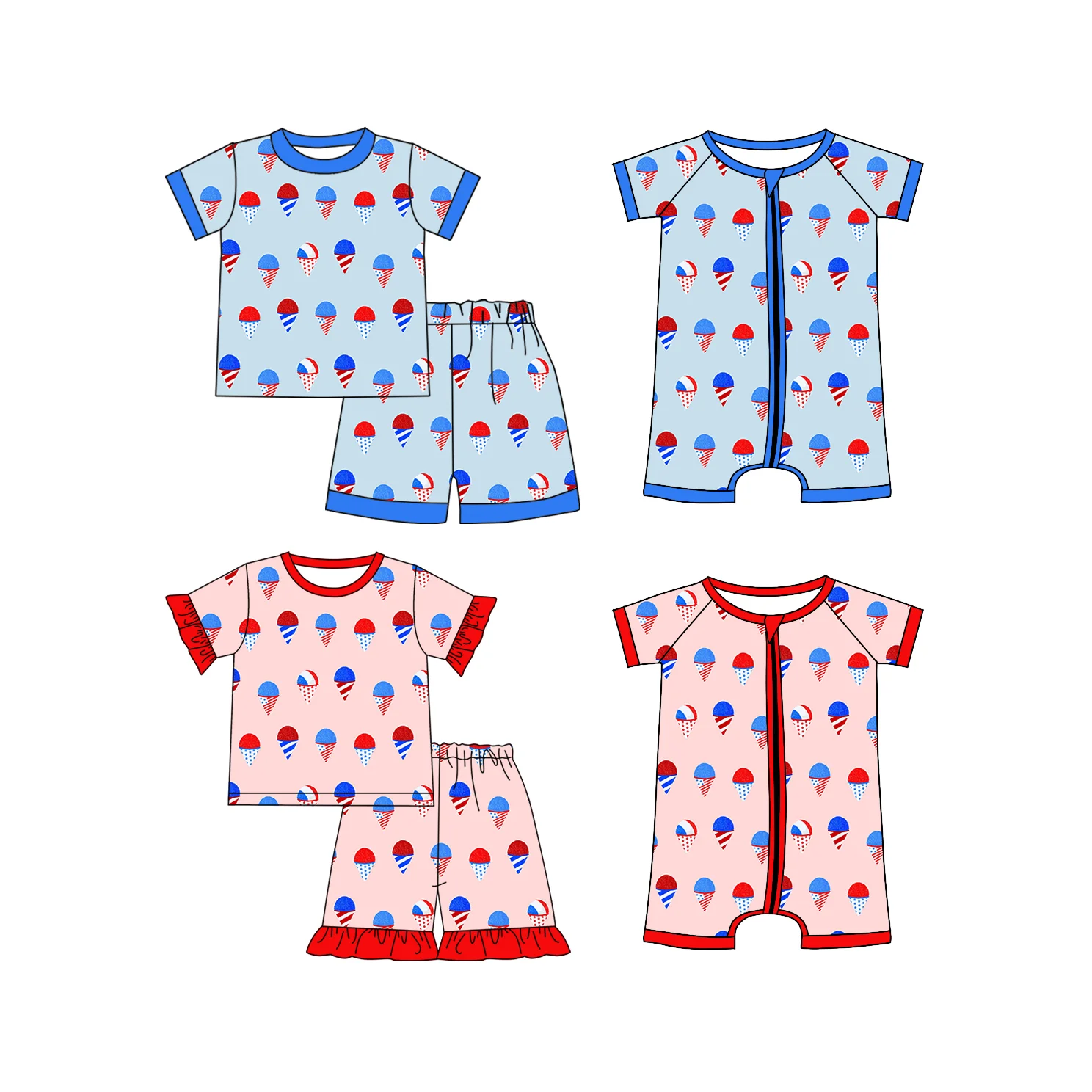 

Wholesale Children 4th Of July Clothing Summer Boys Girls Ice-cream Pajamas Outfits With Short Sleeve Baby Sleeping