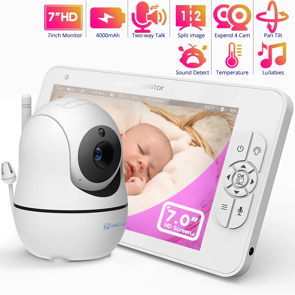 

Baby Monitor with Camera and Audio 7 inch Large Screen Video Baby Monitor Pan-Tilt 4X Zoom Auto Night Vision 2 Way Talk Camera