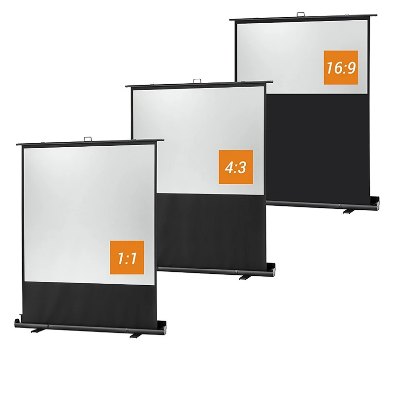 2026Factory High Quality Floor Standing Projection Screen 100 Inch Pull up Projector Screen with Stand Portable Aluminum casepro
