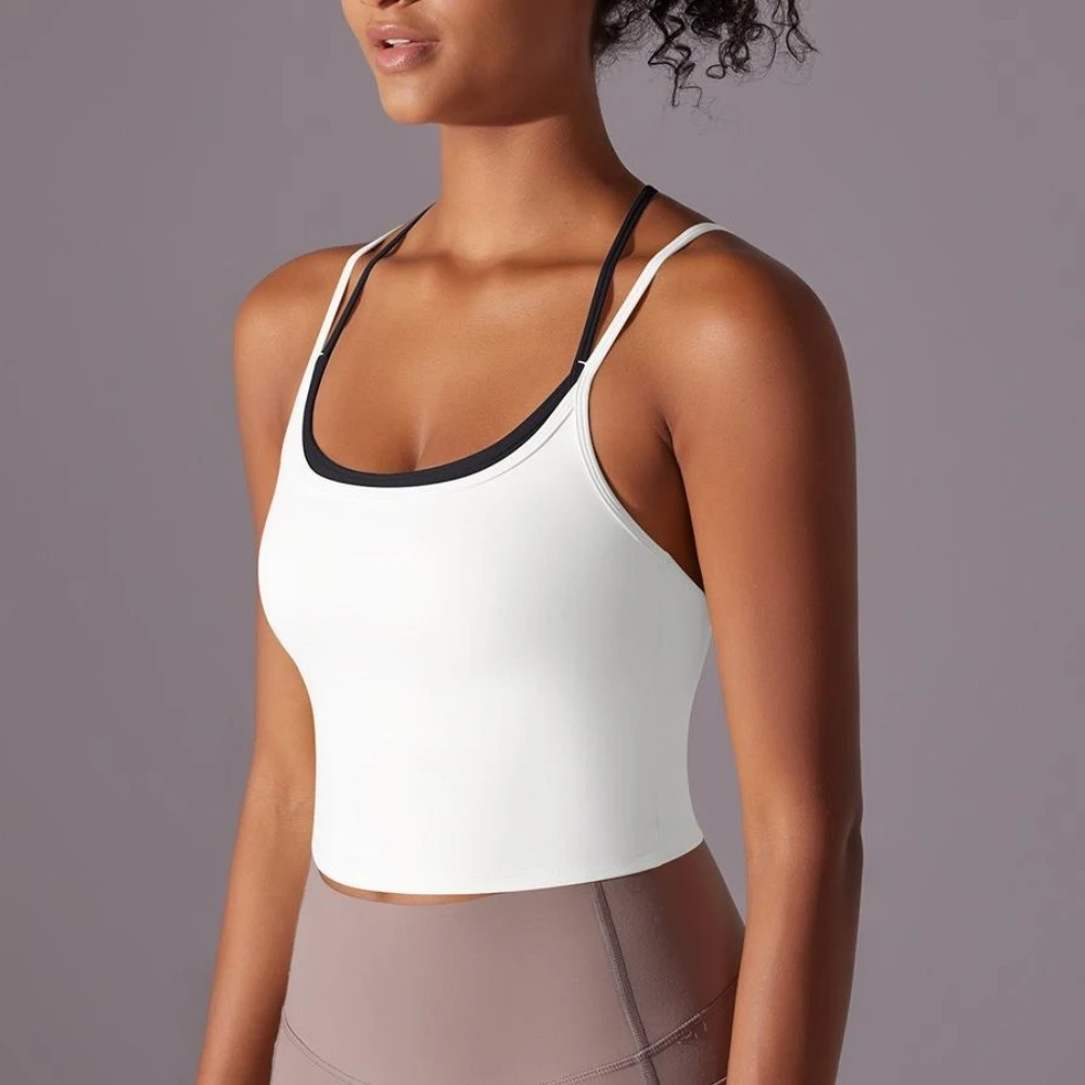 MIML-Sujetador deportivo de nailon de doble capa con espalda cruzada para mujer, ropa interior Sexy para correr, Fitness, Yoga, Top corto