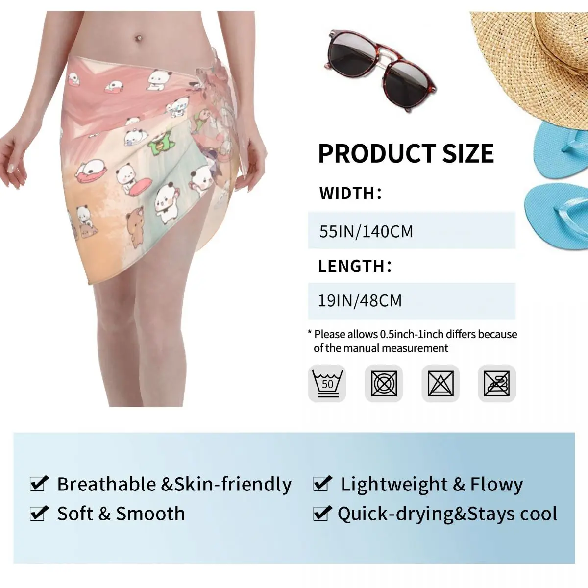 Personalizado bubu e dudu praia bikini envoltório transparente biquíni vestido de praia saia curta lenço de chiffon cobrir para mulher
