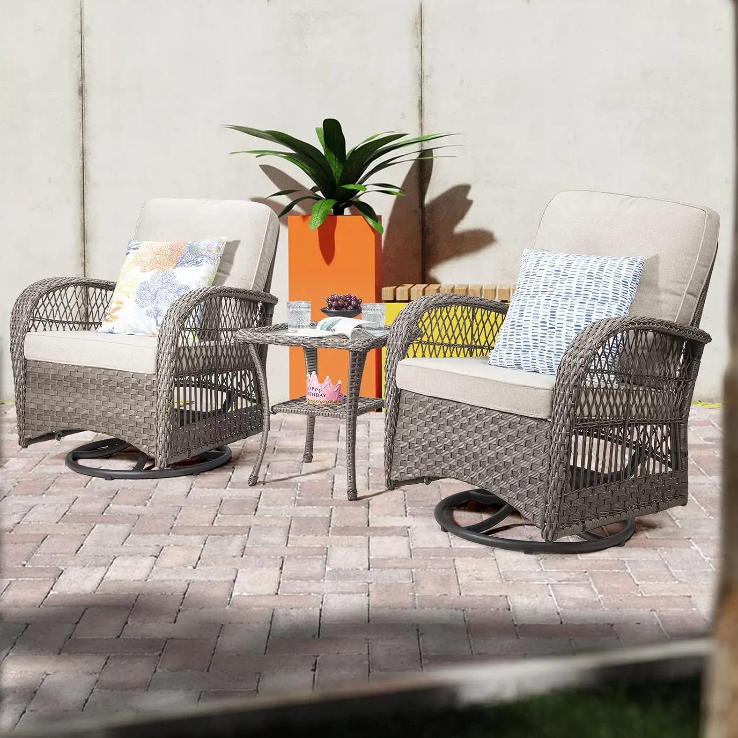 

Комплект для отдыха на террасе, 3-местный набор из ротанговых плетеных кресел-качалок, уличная мебель из ротанга для террасы с