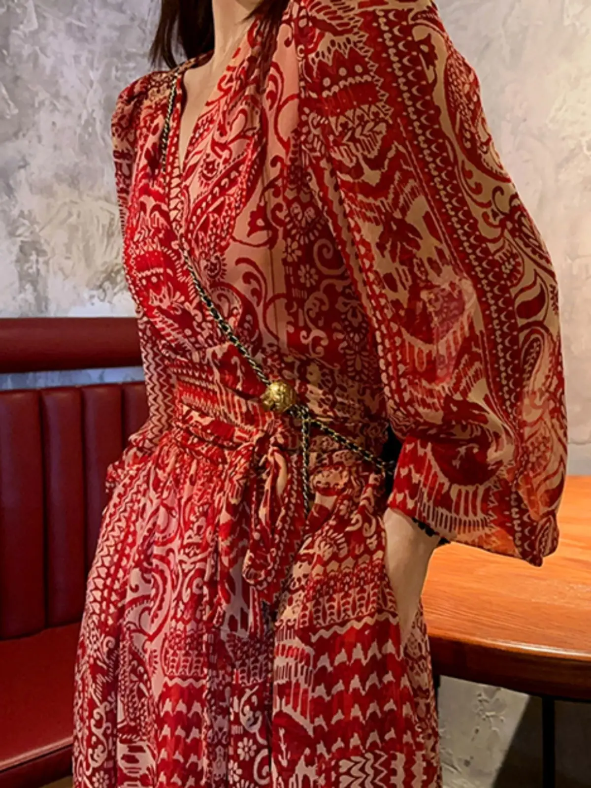 Ankle length dress French gentle romantic waist cover elegant coffee break dress  vacation ethnic style dress fairy