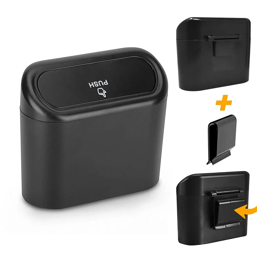 

1-2 шт. портативный подвесной мини-автомобильный мусорный бак-органайзер с крышкой для автомобиля, офиса, дома, ABS, квадратный черный подвесной мусорный бак