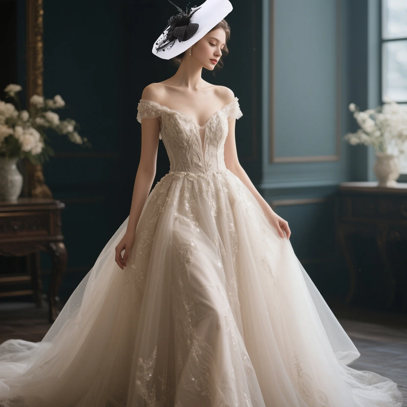 หมวกปีกกว้างประดับขนนก น้ำหนักเบา เหมาะสำหรับงานแต่งงาน เครื่องประดับศีรษะเจ้าสาวและแขกผู้หญิง อุปกรณ์ตกแต่งผมเจ้าสาว