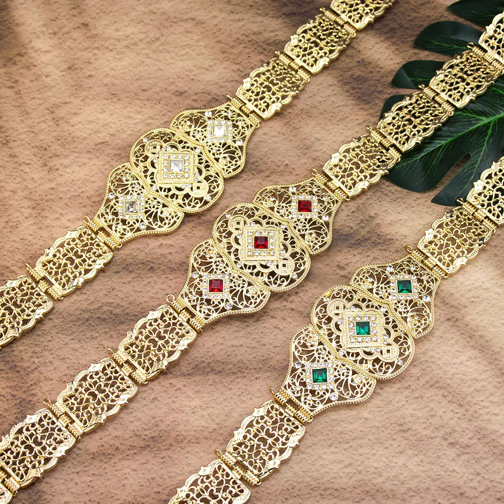 حزام قفطان نسائي عربي مغربي سلسلة خصر لحفلات الزفاف طول قابل للتعديل لون ذهبي إكسسوارات قصر أوروبا