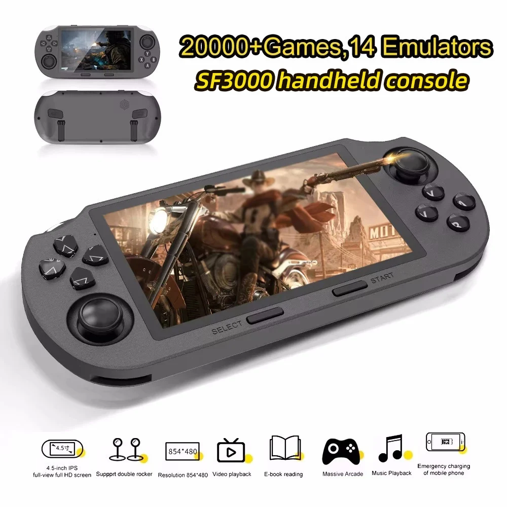 Consola de juegos portátil HOT-SF3000 con una pantalla grande de 4,5 pulgadas, compatible con libros electrónicos, MP4, más de 20000 juegos integrados, regalo vintage
