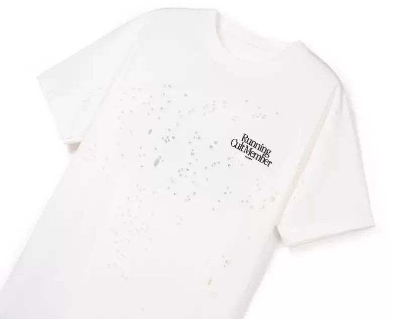 SATISFY washed old ripped sports light short-sleeved T-shirt