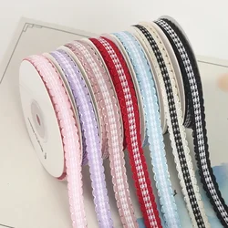 DIY 수제 선물 부케 포장 리본, 의류 웨빙 리본, 후크 엣지 천 버드 그리드 활, 1cm