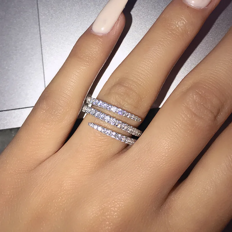 Slightly studded with diamond silver ring for women, personalized three-circle surrounding fashionable engagement ring