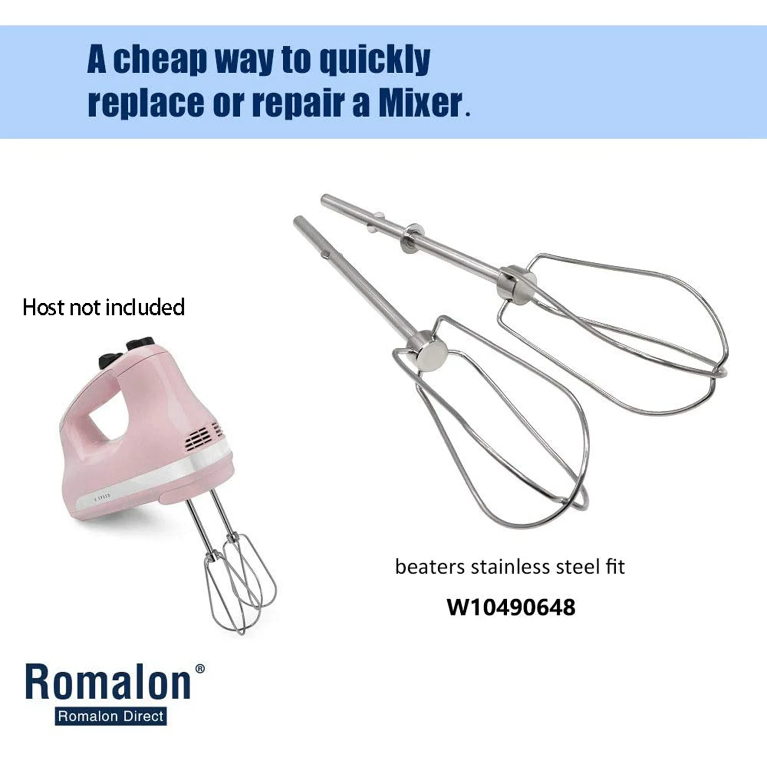 W10490648 Hand Mixer Turbo Beaters for Mixer Aid Replaces- Blending Soups,Smoothies,Shakes,Egg ,2 Pcs