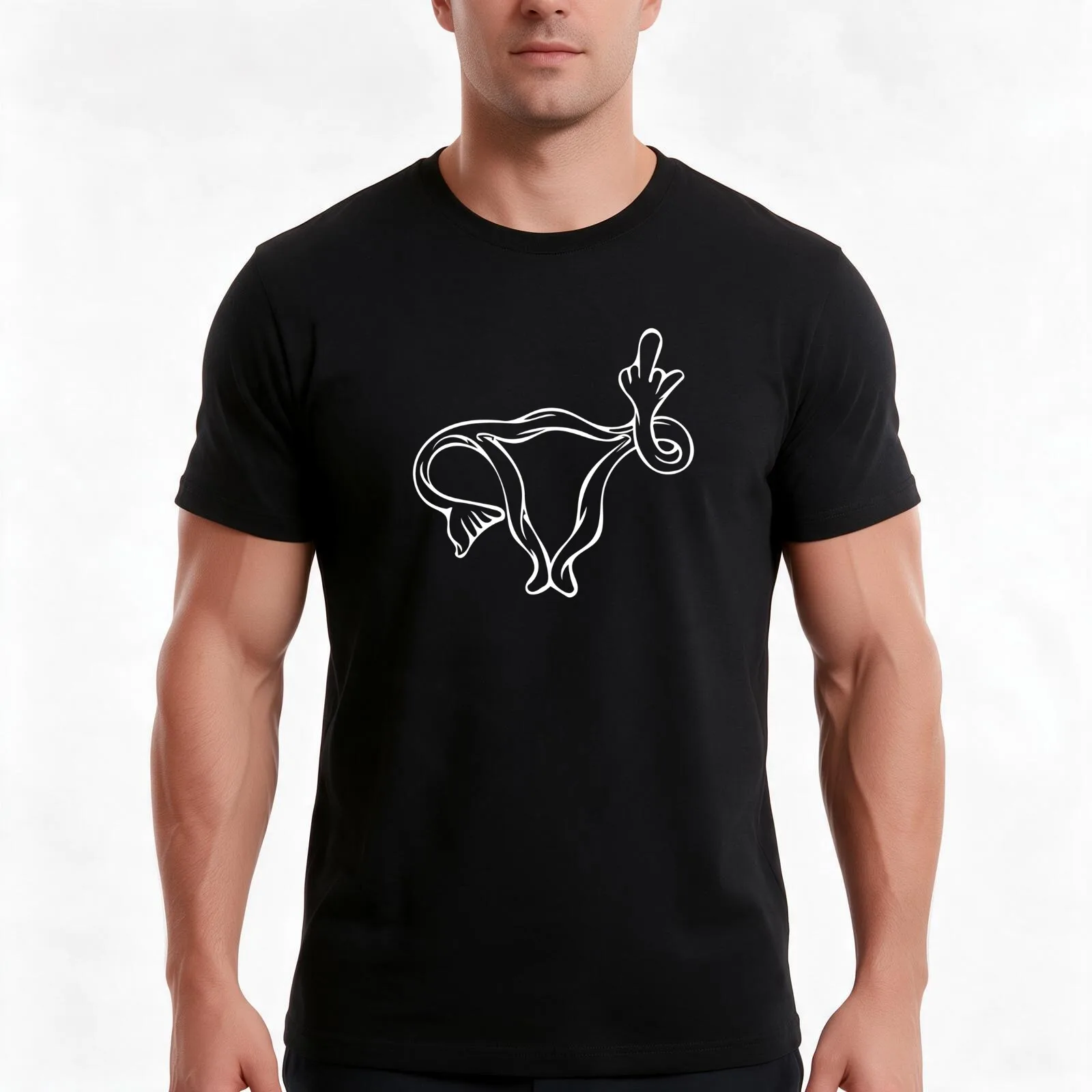 Middle finger uterus T-Shirt, Summer Casual Cotton Tee, Oversized Streetwear Tops, Vintage Graphic Print, Loose Fit Short Sleeve